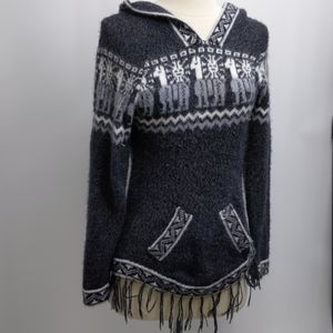 Alpaca Connection hooded fringed pullover-sz XS